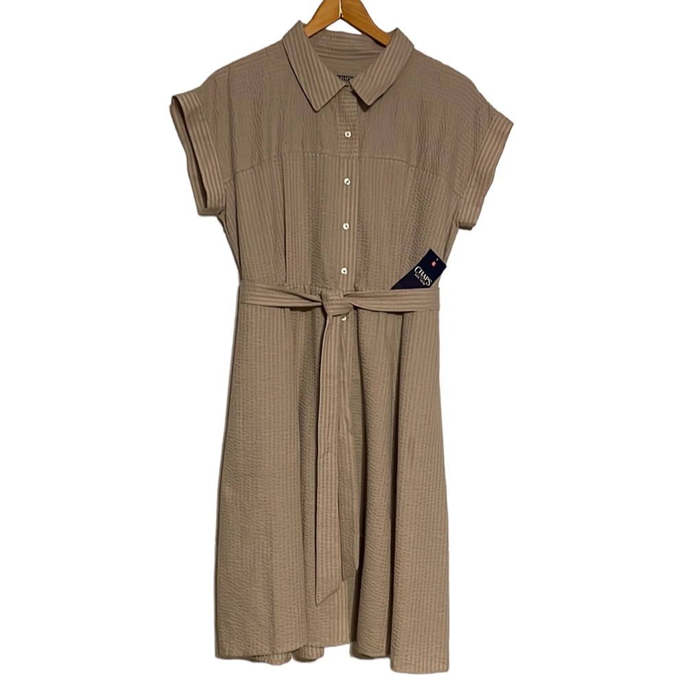 Chaps Beige/Tan Midi Shirt Dress